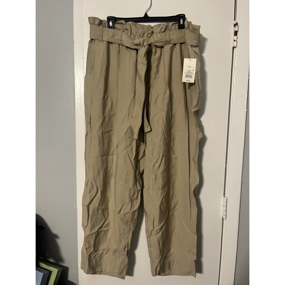 A New Day Beige Paperbag Waist High Rise Straight Leg Pants XXL NWT